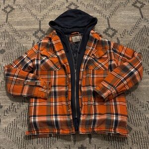 Men’s Legendary Whitetails Tomahawk Plaid Hooded Flannel Shirt Jacket: Large